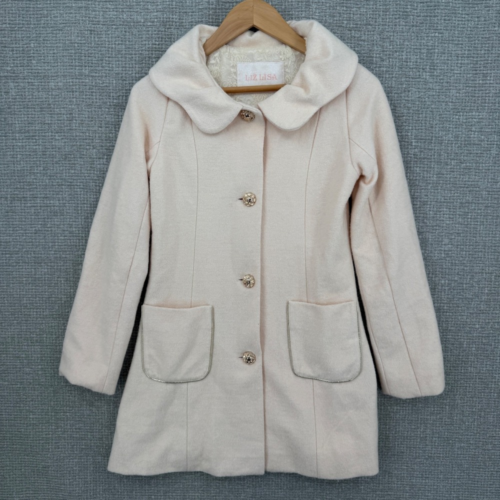 Liz Lisa Wool Blend Coat Womens Sz 0 XS Pink Peter Pan Collar Coquette Kawaii